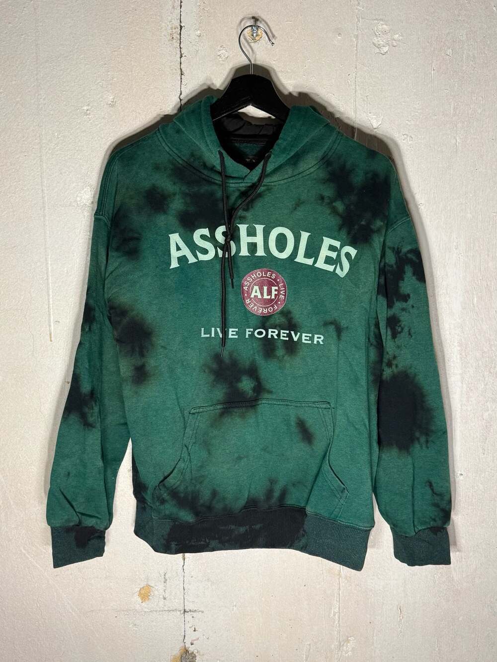 Assholes Live Forever Green Tie Dye Northern Lights Pullover Hoodie